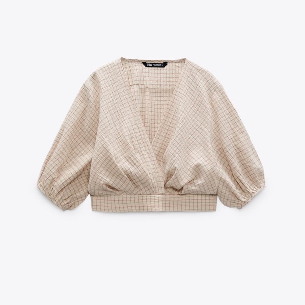 Zara linen blend checkered top